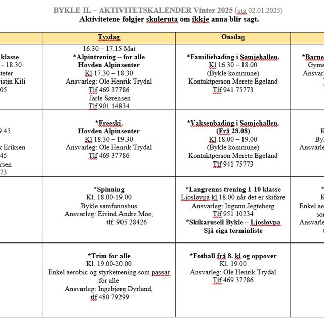 Aktivitetskalender vinter og vår 2025